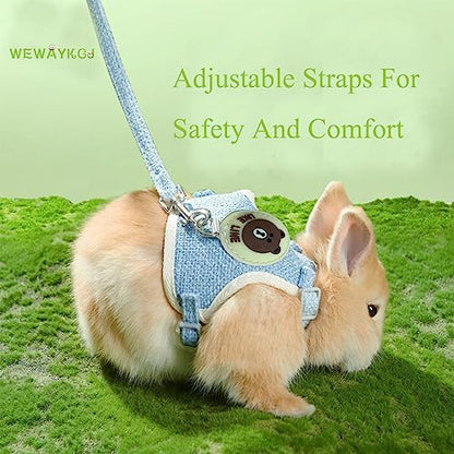 Rabbit Harness and Leash Set 2 Pieces Adjustable Bunny Harness Leash Ferret Harness Guinea Pig Harness Ferret Leash for Small Pets Walking Outdoor (Blue, Small)