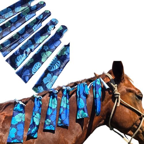 Horse Mane Bags for Horses, Set of 6 Handmade Lycra Mane Bags, Helps Reduce Tangles, Breakage & Rubbing, Washable Braided Mane Covers for Longer, Healthier Manes, Ranch Hand (Beachin)