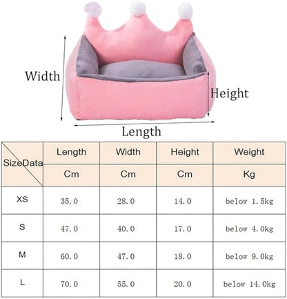 Cute Crown Pet Princess Beds for Small Dogs Luxurious Crown Dog Priness Beds Winter Warm Puppy Cat Sofa Bed Shih Tzu Yorkies Kennels Removable Mascotas Supplies (Gray Crown, S Below 4.0kg)