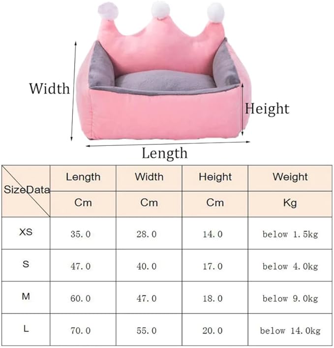 Cute Crown Pet Princess Beds for Small Dogs Luxurious Crown Dog Priness Beds Winter Warm Puppy Cat Sofa Bed Shih Tzu Yorkies Kennels Removable Mascotas Supplies (Yellow Crown, S Below 4.0kg)
