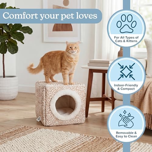 Cat House - Indoor Bed with Removable Foam Cushion - Cat Cave for Puppies, Rabbits, Guinea Pigs, and Other Small Animals by PETMAKER (Animal Print)