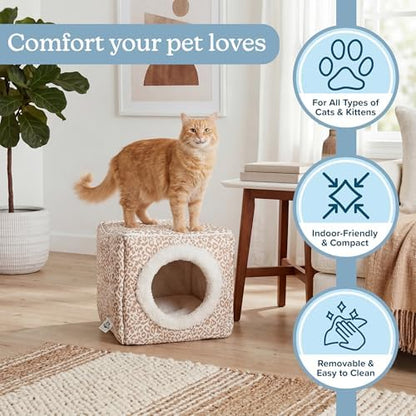 Cat House - Indoor Bed with Removable Foam Cushion - Cat Cave for Puppies, Rabbits, Guinea Pigs, and Other Small Animals by PETMAKER (Animal Print)
