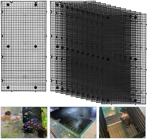 Plastic Egg Crate Grip Panel Fish Tank Divider Aquarium Divider Filter Bottom Fish Tank Isolation Board Egg Crate Tray (Black, 12pcs 11.8X5.9 Inch with 0.15 Inch Hole)