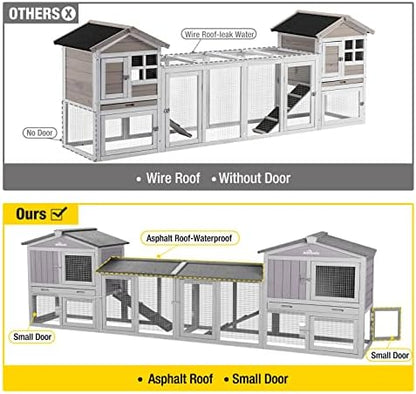Aivituvin Rabbit Hutch Indoor Bunny Cage Outdoor House with Deeper Leakproof Plastic Tray (Grey02-Two Sets)