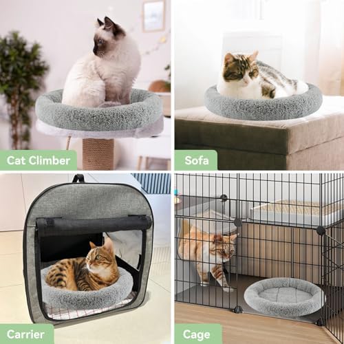LESYPET Cat Bed for Indoor Cats, Small Pet Bed Curl Sleep Cushion with Raised Pillow Around, Non-Slip Bottom Washable Pet Beds Mat for Small Pets Rabbit Hamsters, Round Diameter 11.8"