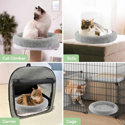 LESYPET Cat Bed for Indoor Cats, Small Pet Bed Curl Sleep Cushion with Raised Pillow Around, Non-Slip Bottom Washable Pet Beds Mat for Small Pets Rabbit Hamsters, Round Diameter 11.8"