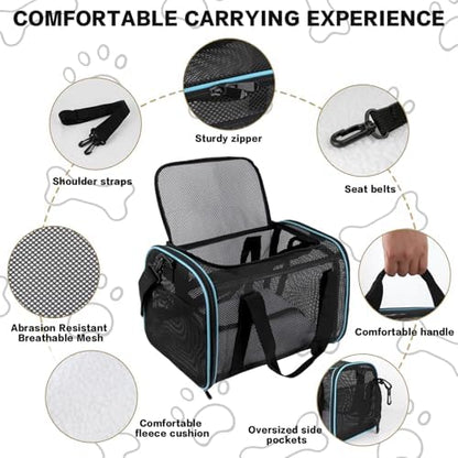 Cat Carrier, Soft-Sided Pet Carrier Bag, Breathable Mesh, Black (Blue, 20 * 13 * 13)