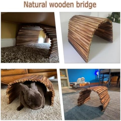 kathson Guinea Pig Wooden Bridge Ladder（15.8 x 7.9 in）, Wooden Flexible Hideout - Extra Large Wooden Rabbit Climbing Tunnel Hideaway for Bunny Guinea Pig Chinchillas Hedgehogs and Other Rodents