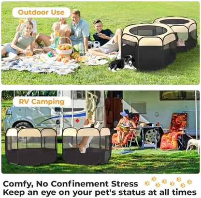 2-in-1 Pop Up Cat Playpen, Detachable into 2 Separate Pens, Assembly-Free Portable Puppy House Collapsible Dog Crates Pet Pen Tent Kennel Kitten Enclosure Cage Indoor Outdoor Foldable(S)