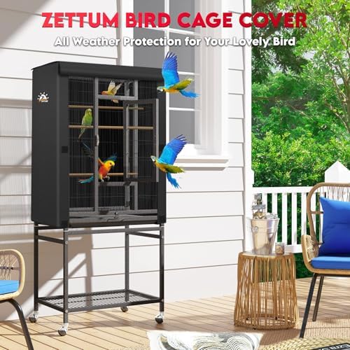 Zettum Bird Cage Cover - 600D Bird Cage Covers for Night Heavy Duty & Waterproof, Fade-Resistant Pet Bird Cage Cover Accessory for Parakeet, Parrot, Cockatiel and More Finches - 19 x 19 x 40 Inch