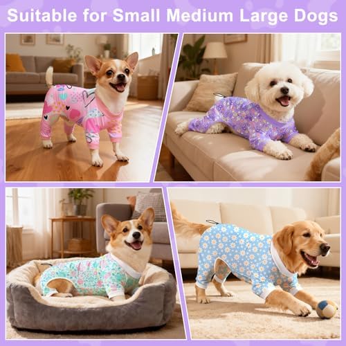 Bienbee Dog Pajamas, 4 Pack Adjustable Onesies for Small to Large Dogs XL
