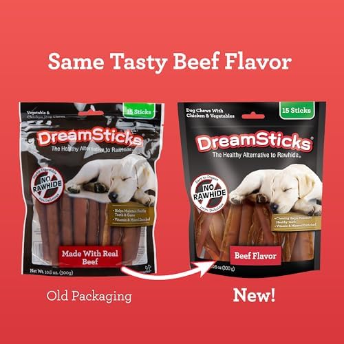 DreamBone DreamSticks,Rawhide Free Dog Chew Sticks Made with Real Beef and Vegetables,15 Sticks,(Pack of 2)