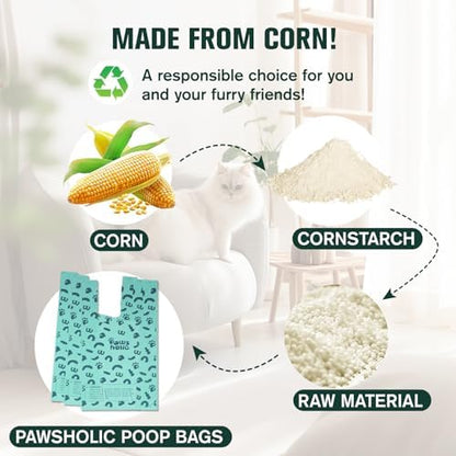 Cat Litter Disposal Bags and Dog Poop Bags with Handle,Cornstarch Based Extra Thick and Guaranteed Leak Proof Poop bags for Kitty and Doggy(180 Count 1.1 Gallon,Unscented)