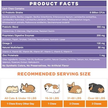 NATURE TARGET Probiotics for Dogs, 6 Billion CFUs, Freeze Dried, 180 Chews