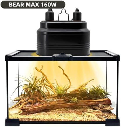 MECESOR Dual Reptile Lamp Fixture with Independent Switches, UVB & Basking Bulb Holder for Glass Terrarium Habitat - Reptile Light Fixture for Bearded Dragons,Turtles,Snakes & Lizards