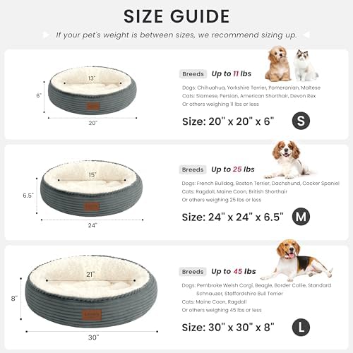 Love's cabin Round Donut Cat and Dog Cushion Bed, 20in Pet Bed for Cats or Small Dogs, Anti-Slip Water-Resistant Bottom, Super Soft Durable Fabric Pet beds, Washable Cat Dog Bed Stripe Bluish Grey