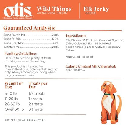 O.T.I.S. Wild Things Elk Recipe Jerky for Dogs – 4 oz – Soft Dog Treats with Elk as 1st Ingredient – GMO-Free – No Hormones or Artificial Colors or Additives