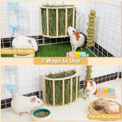 Unicorn Catcher Wooden Guinea Pig Hay Feeder, Large Hanging Rabbit Rack