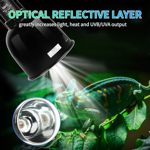 LUCKY HERP Reptile Light Fixture with Dimming Thermostat & Timer, Aluminum 5.5inch Deep Dome Reptile Lamp Fixture, Heat Lamp Fixture for Reptile Bulb Basking Heat Bulb, Max 100W