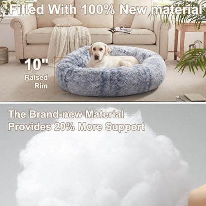 45 in Faux Fur Fluffy Donut Dog Bed for Extra Large Dogs,Dark Blue