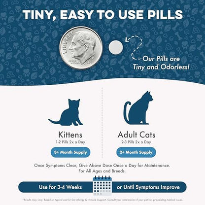 Cat Allergy Relief & Immune Support, Natural Relief for Seasonal Allergies, Itching, Sneezing, Congestion, Runny Nose, and Feline Respiratory Infections, 400 Small Odorless Tasteless Pills