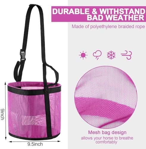 2 Pcs Horse Feed Bag, Heavy Duty Mesh Feeder with Adjustable Strap, Pink
