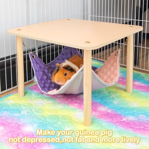 BESNEW Enlarged Guinea Pig Hammock with Wooden Stand,Small Animal Hanging Bed Large Platform for Guinea Pigs Bunny Ferret Hamster Hiding Sleeping 13L x 13W x 11H in