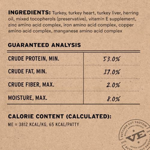 Vital Essentials Freeze Dried Cat Food, Turkey Mini Patties, 8 oz Bag
