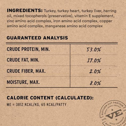 Vital Essentials Freeze Dried Cat Food, Turkey Mini Patties, 8 oz Bag