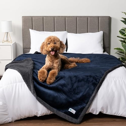 PetAmi Waterproof Dog Blanket for Large Dog Pet, 90x90 Queen, Blue Grey