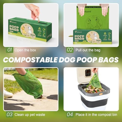 Compostable Dog Poop Bags-300 Bags 1Rolls, (Unscented)