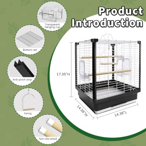 17.5 Inch Small Bird Cage & Travel Carrier – Portable Parrot Cage for Home, Outing, Pet Clinic or Temporary Placement, Suitable for Small Medium Birds Like Parakeets Conures Lovebirds Cockatiels