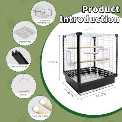17.5 Inch Small Bird Cage & Travel Carrier – Portable Parrot Cage for Home, Outing, Pet Clinic or Temporary Placement, Suitable for Small Medium Birds Like Parakeets Conures Lovebirds Cockatiels