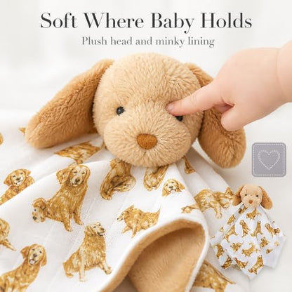 Mud Pie Golden Retriever Woobie Lovey Blanket, Plush Baby Security Blanket with Chime Rattle and Minky Lining