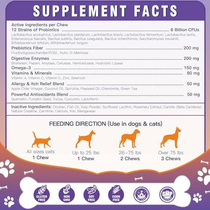 DRFOSTER Probiotics & Digestive Enzymes for Dogs, Freeze-Dried, 120 Bites