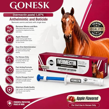 Horse Paste Gel 1.87% - 6.08g Tube Apple Flavor- for Horses Only (3 Pack)