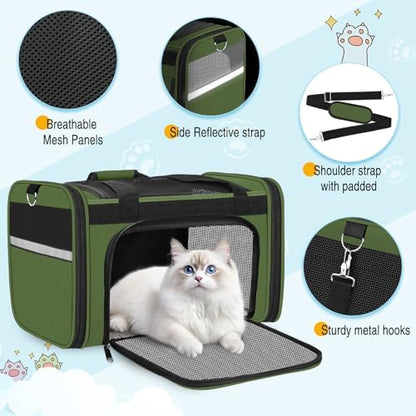 HUANLANG Large Cat Carrier Soft Sided Travel Pet Carrier Airline Approved