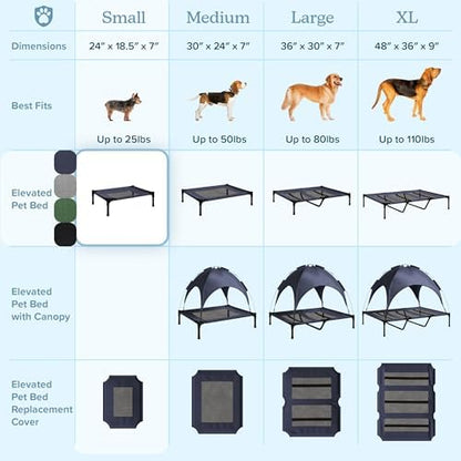 Elevated Dog Bed - 24.5x18.5-Inch Portable Pet Bed with Non-Slip Feet - Indoor/Outdoor Dog Cot or Puppy Bed for Pets up to 25lbs by PETMAKER (Gray)
