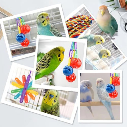 QUOZUO Small Bird Toys Parakeet Cage Accessories, Parakeet Toys, Swing Hanging Standing Chewing Toy, Bird Toys for Parakeets, Cockatiel, Parrot, 4pcs