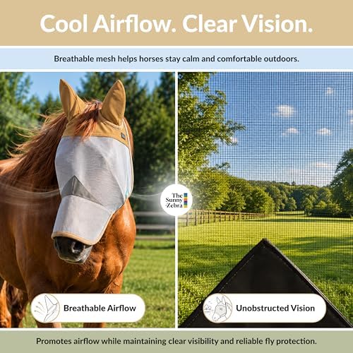 TSZ Horse Fly Mask with Ears and Nose Cover UV Block 70% Breathable Mesh