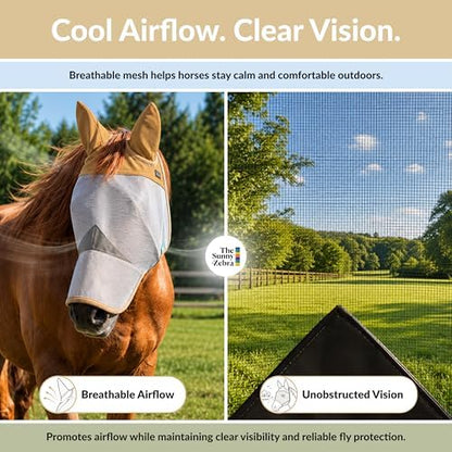 TSZ Horse Fly Mask with Ears and Nose Cover UV Block 70% Breathable Mesh
