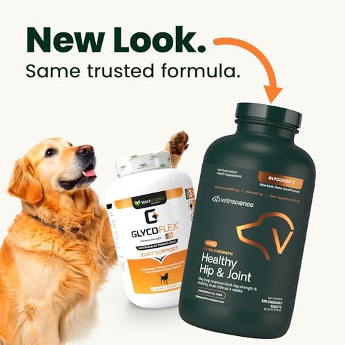 VetriScience Extra Strength Healthy Hip & Joint Chewable Tablets,GlycoFlex Glucosamine and Green-Lipped Mussel JointSupport Supplement for Dogs,Soothe-JointDiscomfort,Chicken,120 Count (Pack of 2)