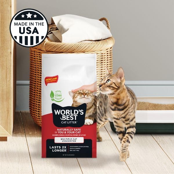 World's Best Cat Litter Multiple Cat, Unscented, Odor Control, 32 lb Bag
