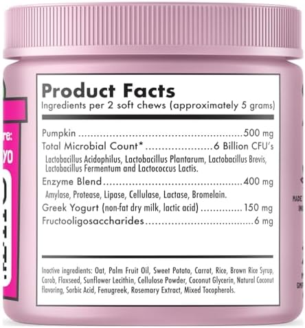 Probiotics for Dogs Natural Digestive Enzymes Prebiotics for Allergy Itch Relief Gut Flora Coprophagia Bowel Support Treatment Anti Diarrhea for Dogs Pet Health Immune System Support 30 Soft Chews