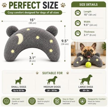 Glow in The Dark Pet Pillow with Tennis Ball – Cozy Calming Cushion with Soft Night Sky Design, Washable Headrest & Body Pillow for Small Dogs & Cats, L Size 15" × 9.5" × 3.1"