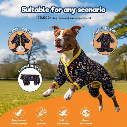 LovinPet Large Dog Pajamas, PJs for Pitbulls, Unicorn Print, Blue, L