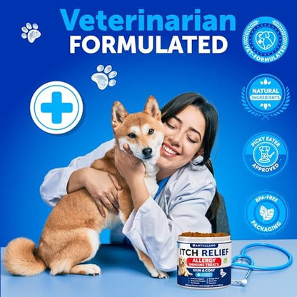 Itch Relief for Dogs - 180 Treats - Dog Allergy Chews - for Skin & Coat