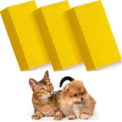 3 Pack Pet Hair Remover Sponge Cat and Dog Hair Sponge, Yellow