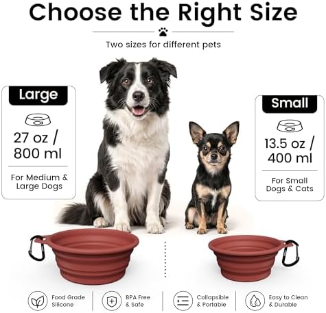OHMO Large Collapsible Dog Bowls for Travel, 27oz, 2pcs, Coral&Brick Red