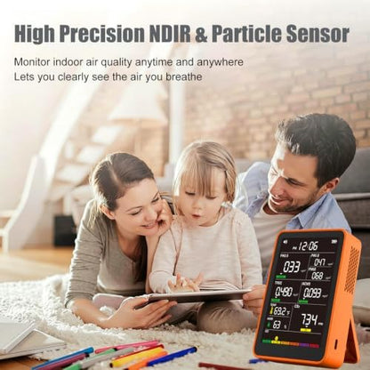 16-in-1 Indoor Air Quality Monitor, High-Precision Multi-Parameter Smart Air Quality Tester with HD Real-Time Color Screen, Portable Air Quality Monitor for Home, Office (Terracotta Orange)